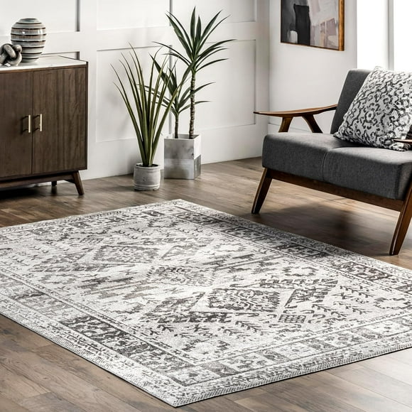 nuLOOM Serena Machine Washable Distressed Traditional Area Rug, 3x5, Grey