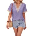 thumbnail image 3 of Lucakuins - Camisetas informales de verano para mujer, manga corta, cuello en V, color de contraste, camisetas holgadas Lucakuins  moda, 3 of 8