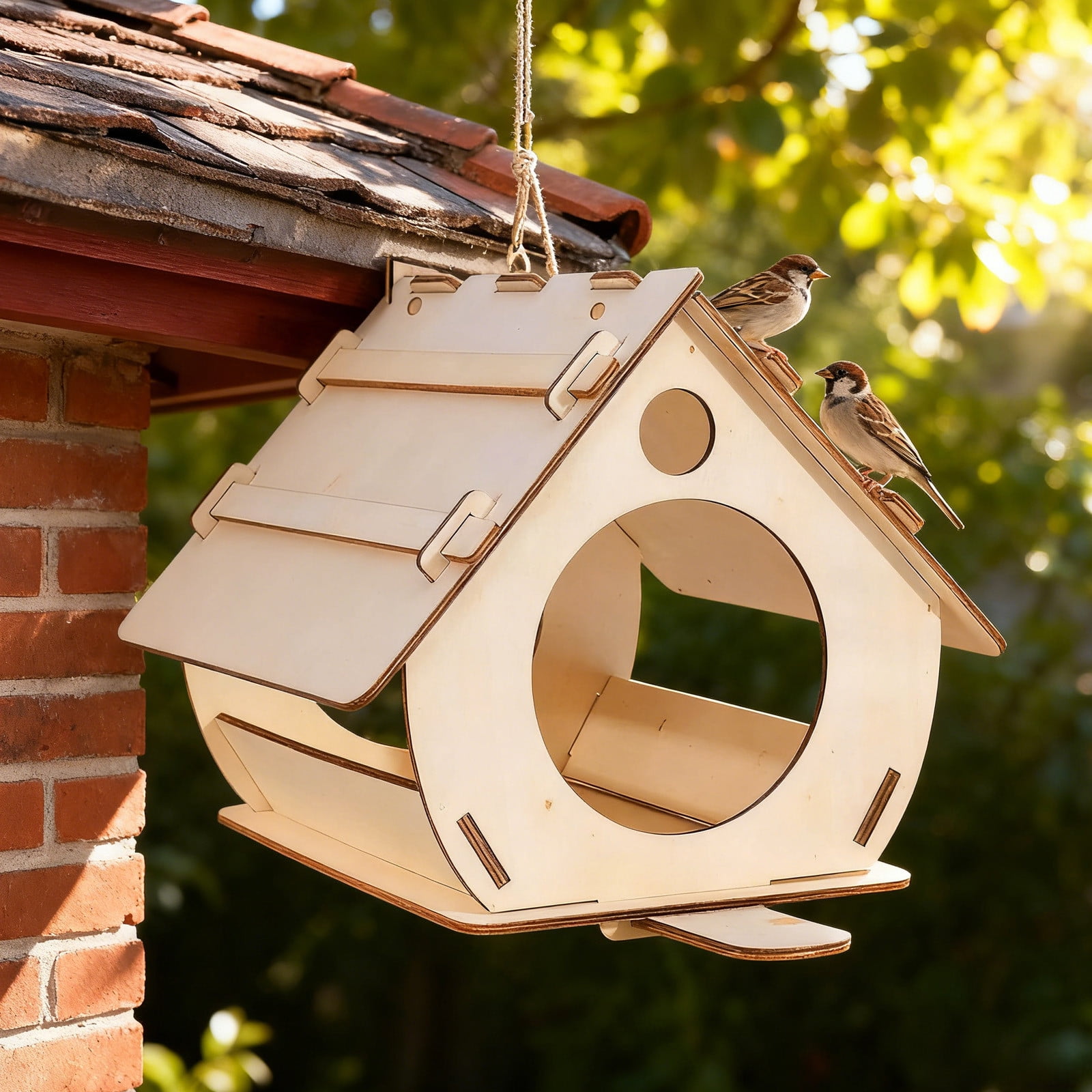Metal Bird Feeder,Wooden Birdhouse Nest Birds Feeder Villa Cage Garden Decoration Outdoor Bird Feeding Station Small Birds