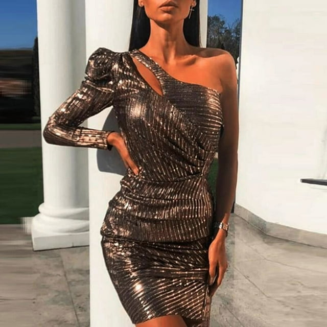 WILLBEST Robe avec Soutien-Gorge Intégré Robe Aguichant à une Épaule Ajustée à Sequins