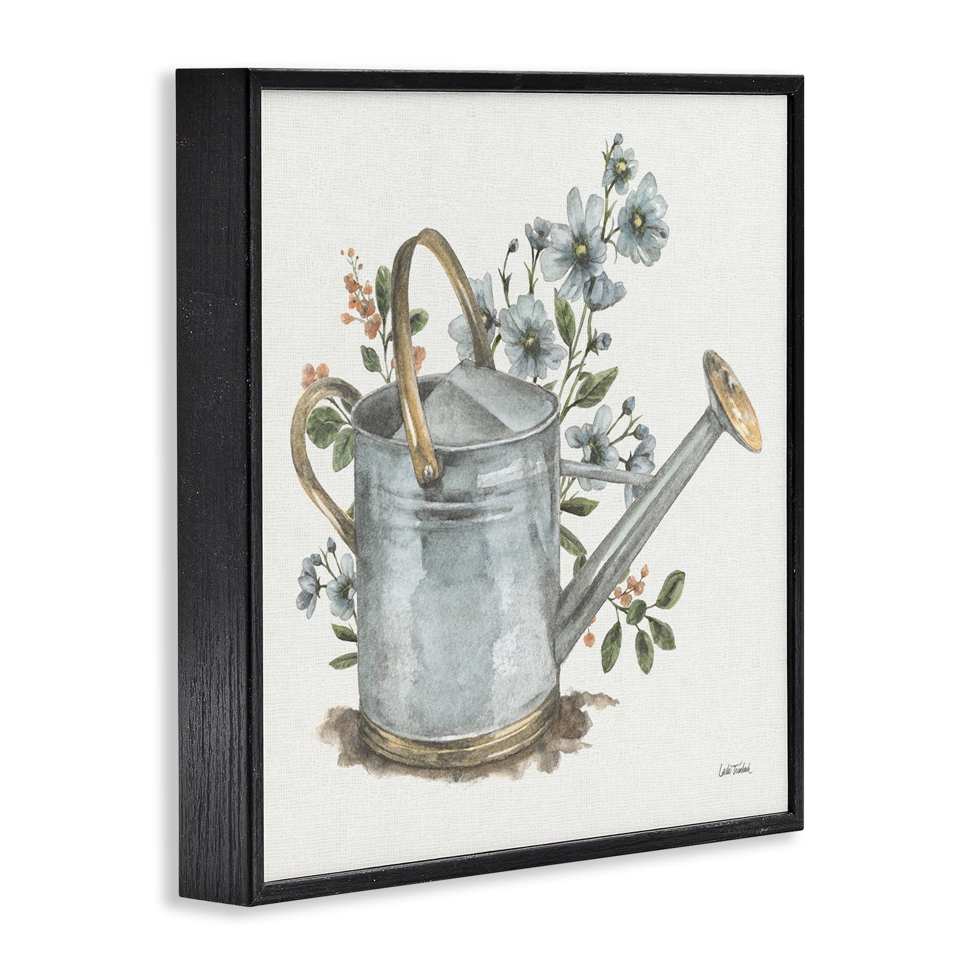 Stupell Industries Garden Watering Can Botanical & Floral Painting Black Framed Art Print Wall Art, 24 x 24