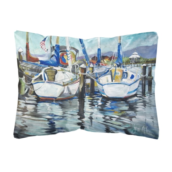 Carolines Treasures JMK1087PW1216 Tourquoise Bay Sailboat Canvas Fabric Decorative Pillow  12H x16W multicolor