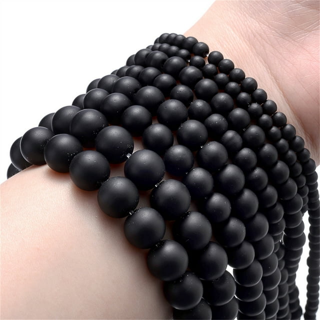 Nvzi Cuentas sueltas de 10 mm, accesorios de joyería para bricolaje, cuentas de hilo personalizadas, pulsera semiacabada negra esmerilada, collar, accesorios de joyería