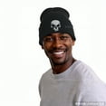 thumbnail image 3 of Stretchy Soft Unisex Adult Knited Beanie Hat With Multi-color Embroidered Design Skull, Charcoal With White Skull, 3 of 6
