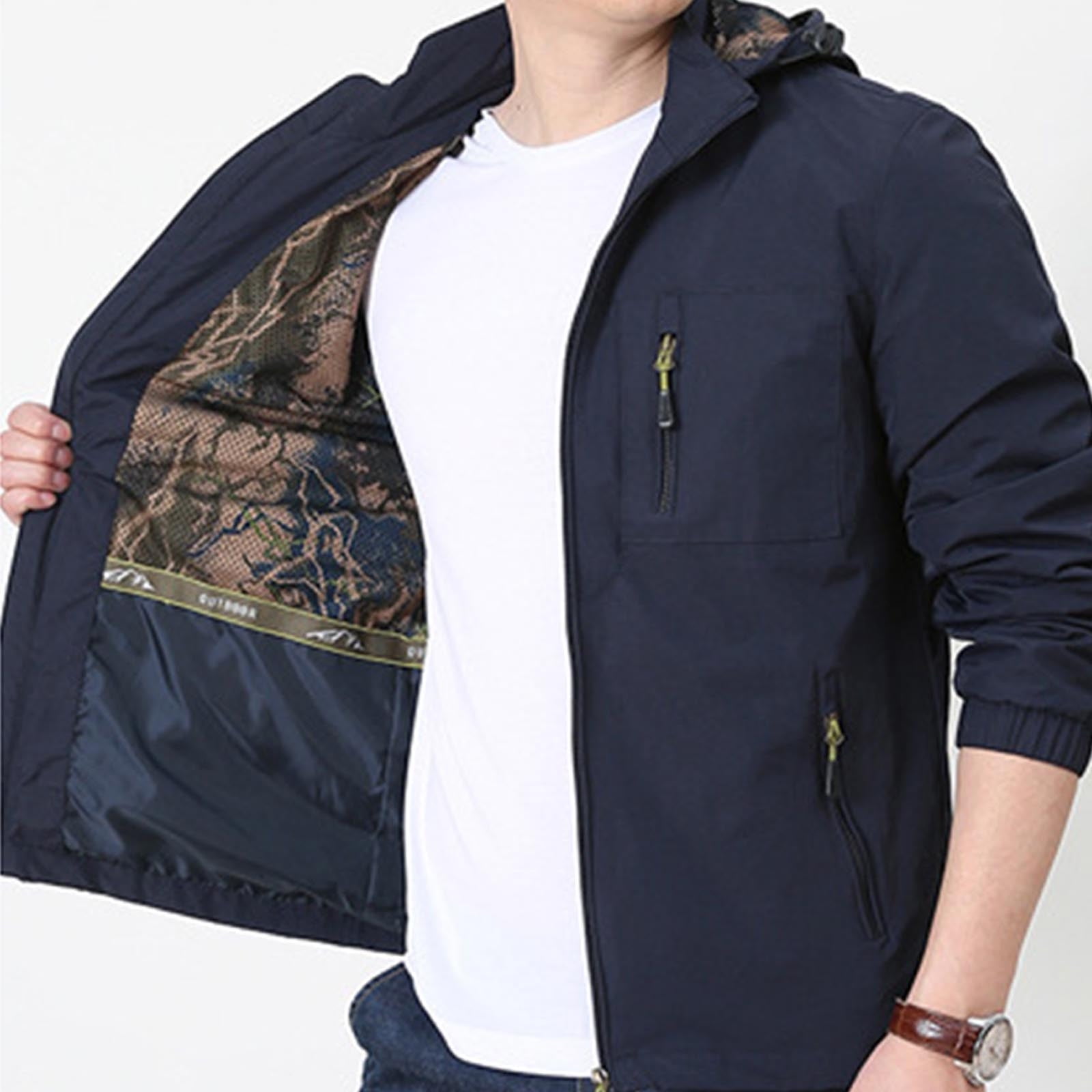 tzhuwd Men's Multi-Pocket Zipper Jacket Long Sleeve Hooded