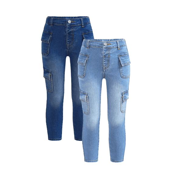 Girls Jeans 2 Pack Stretch Denim, Dark and Light Blue Wash,Skinny Jeans for Girls