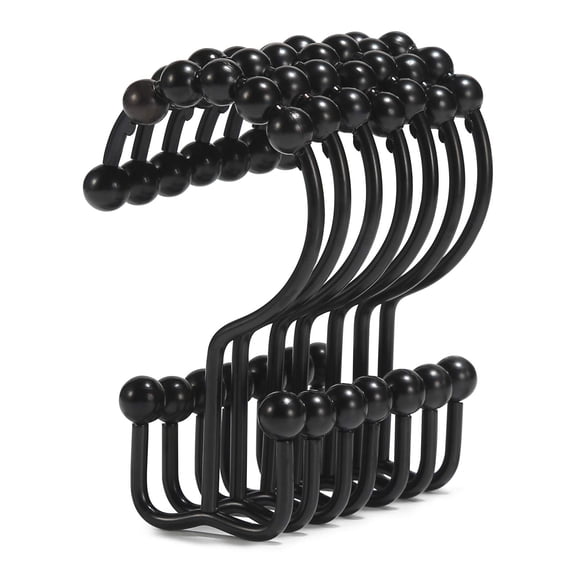 Shower Curtain Hooks, Shower Curtain Rings, Stainless Steel Black Shower Curtain Hooks, Shower Curtain Rings Rust Proof, Free Sliding Double Shower Hooks for Shower Curtain & Liners (Black)