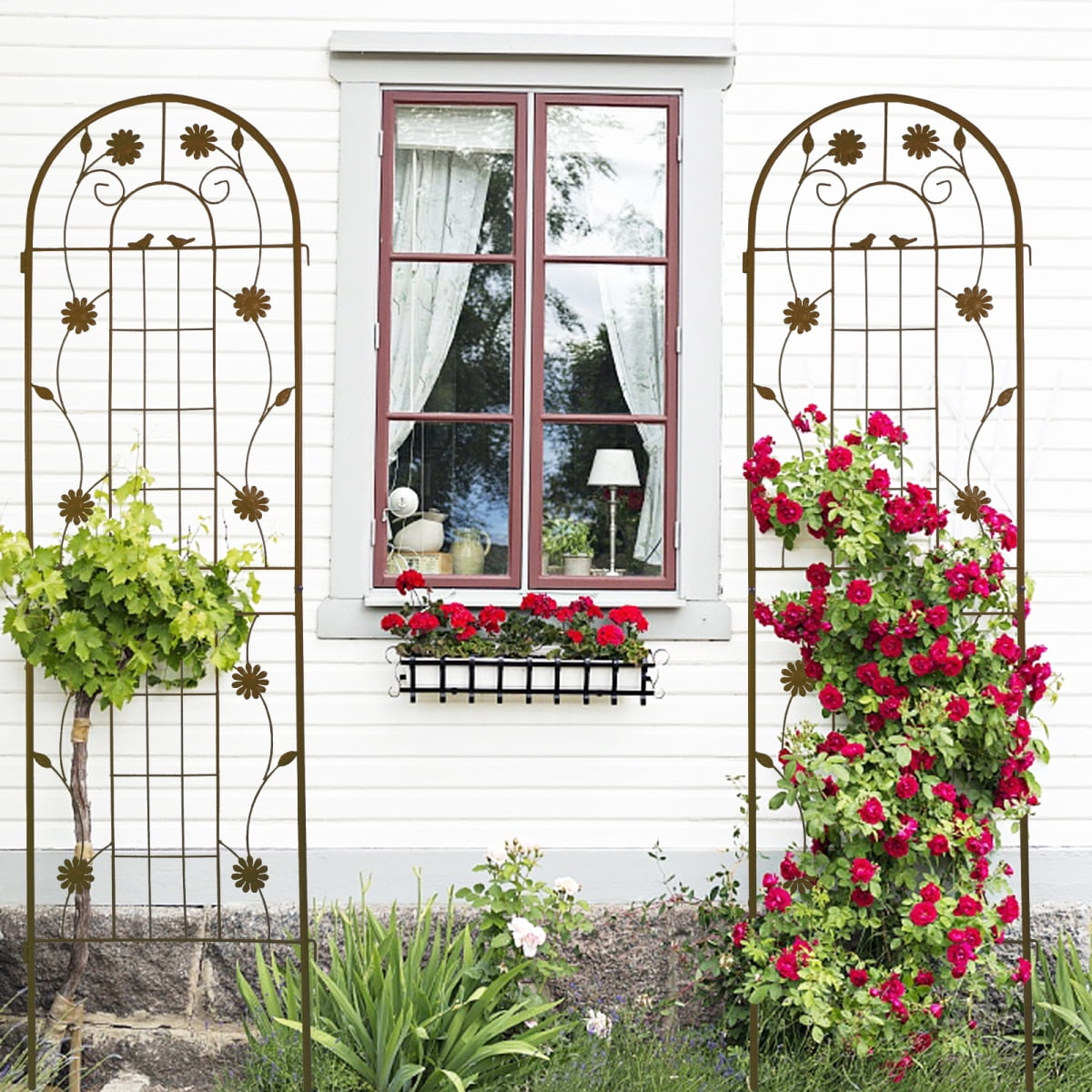 2 Pack Metal Garden Trellis 71 x 19.7 Rustproof Outdoor Trellis for Climbing Plants Vertical Flower Vine Support Brown