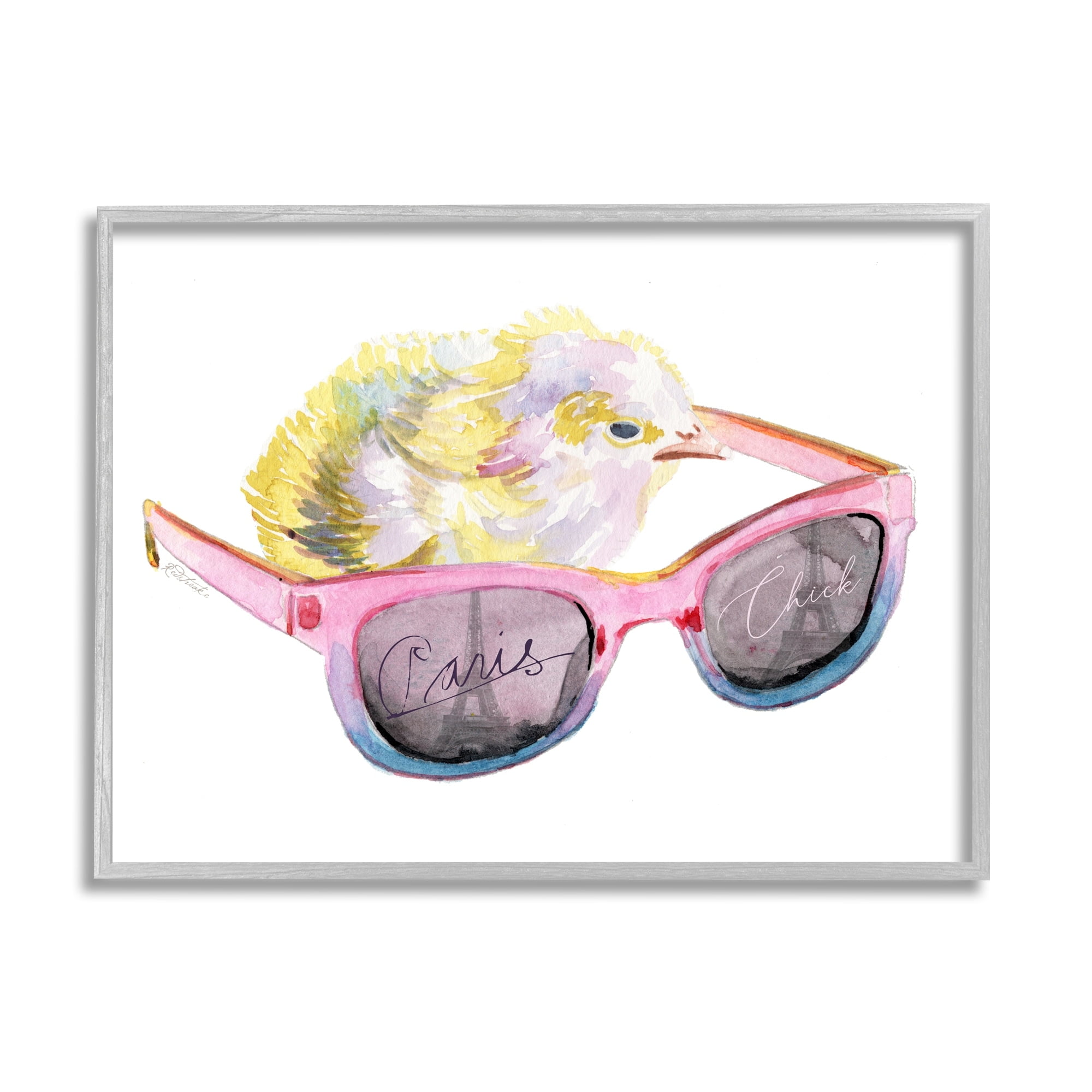 Stupell Industries Paris Chick Glam Pink Sunglasses Fashion Animal Painting Gray Framed Art Print Wall Art, Design by Jennifer Redstreake