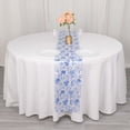 thumbnail image 2 of Efavormart 12"x108" White Blue Chinoiserie Floral Print Satin Table Runner, 2 of 7