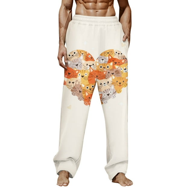 WEAIXIMIUNG Mens Sweatpants with Pockets Open Bottom Men Spring Summer Valentines Day Print Pajama Pants Long Pants Casual Pants