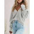 thumbnail image 2 of Women'S Chunky Knit Open Front Sweater Long Sleeve Button Loose Short Cardigan Outerwear Coats Light Gray XL, 2 of 4