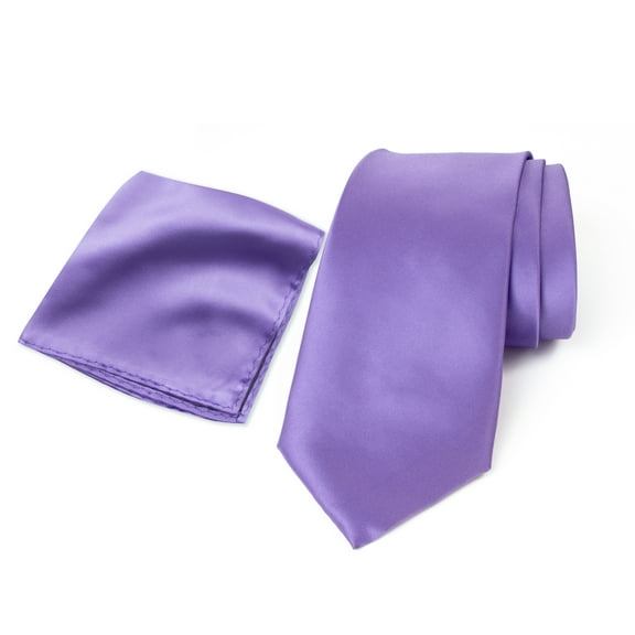 Spring Notion Men's Satin Microfiber Solid Color Tie and Handkerchief Set, Wisteria