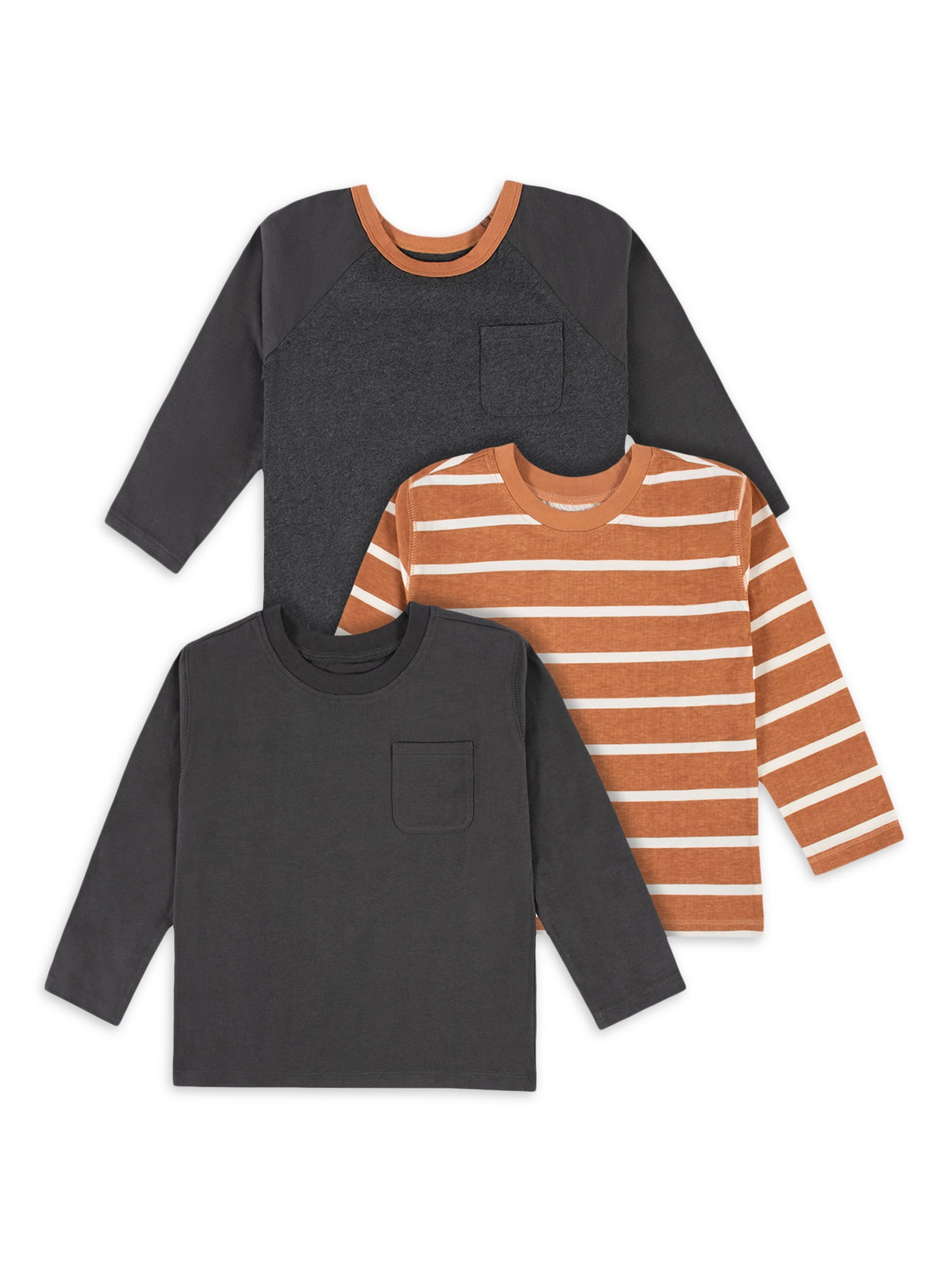 Boys Long Sleeve Tops Tee Shirt Cotton Casual Warm Graphic Dino Cartoon T-Shirts Packs Set 