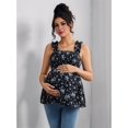 thumbnail image 4 of Women's Maternity Tank Tops Floral Babydoll Top Square Neck Smocked Peplum Blouse Shirts Black S, 4 of 8