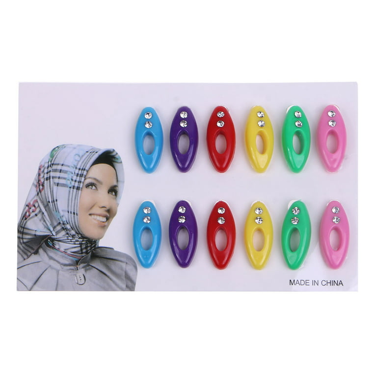 Brooch Hijab Scarf Pins 12 Pieces Set Plastic Clips Scarf Safty Pins  Muti-Color Headscarf Accessories