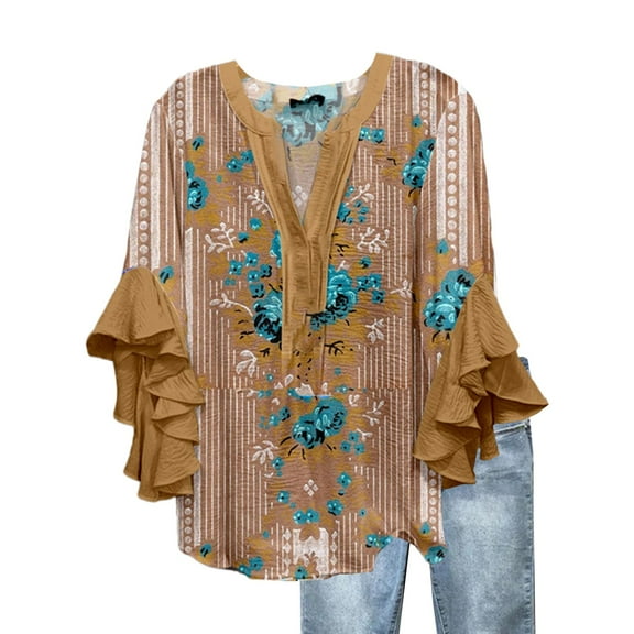 Blouses for women dressy casual Polyester,Spandex Soft Clothing M Brown womens blouses