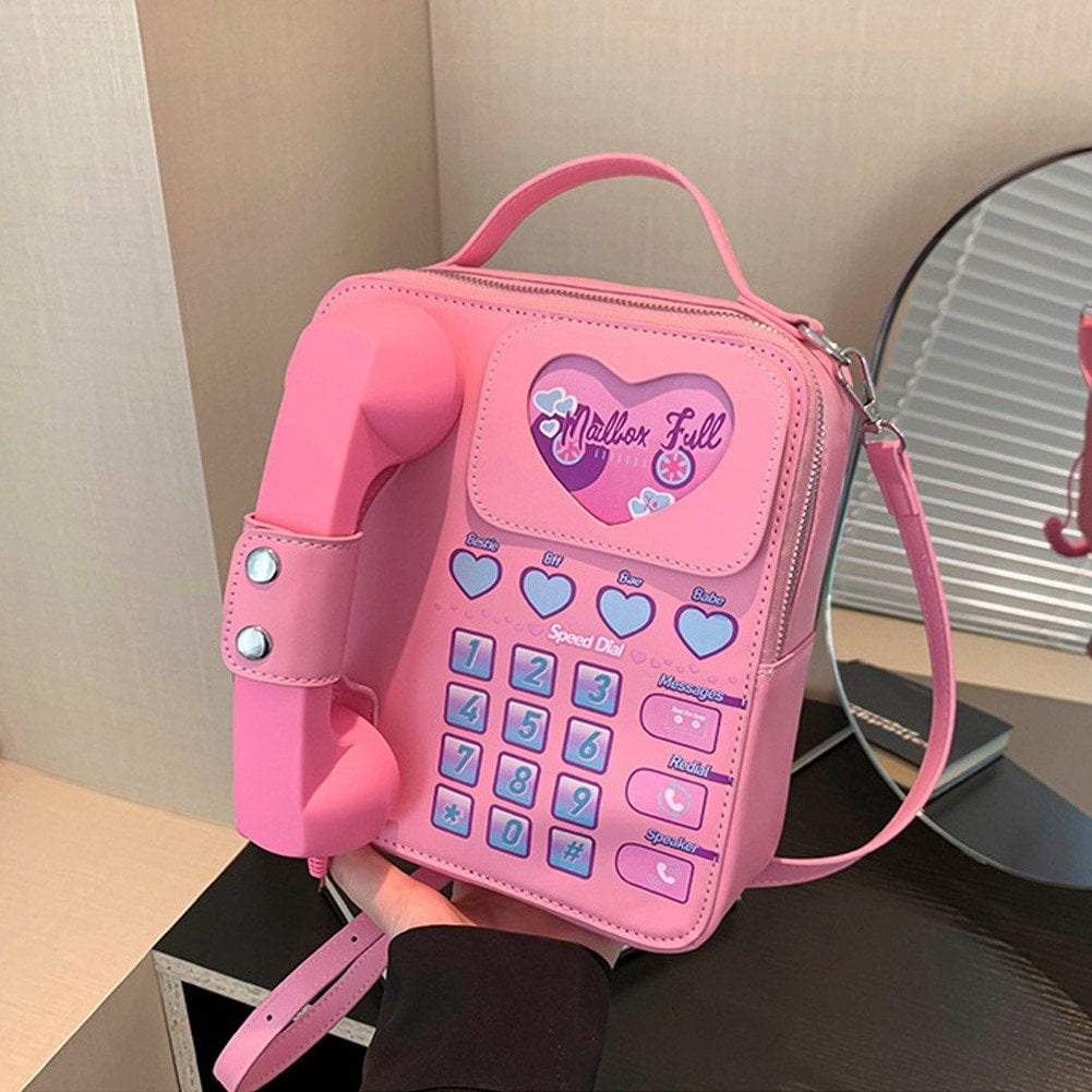 Jiibva Novelty Telephone Shaped Shoulder Bag Funny Retro Phone Design Crossbody Bag Personalized Handbags Purse for Women