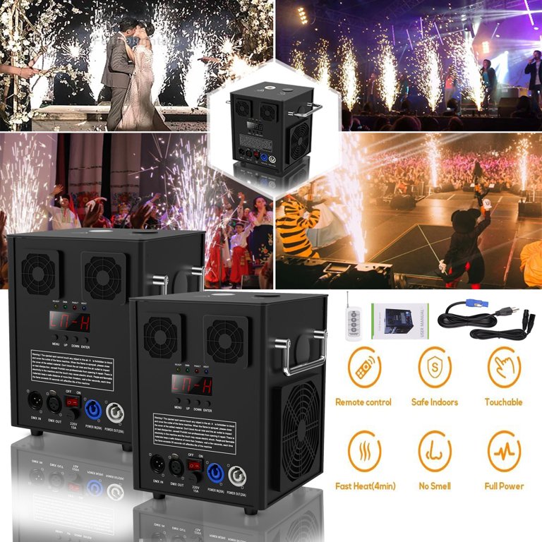700W Adjustable 13ft Cold Spark Machine with Remote, 2pcs DMX512