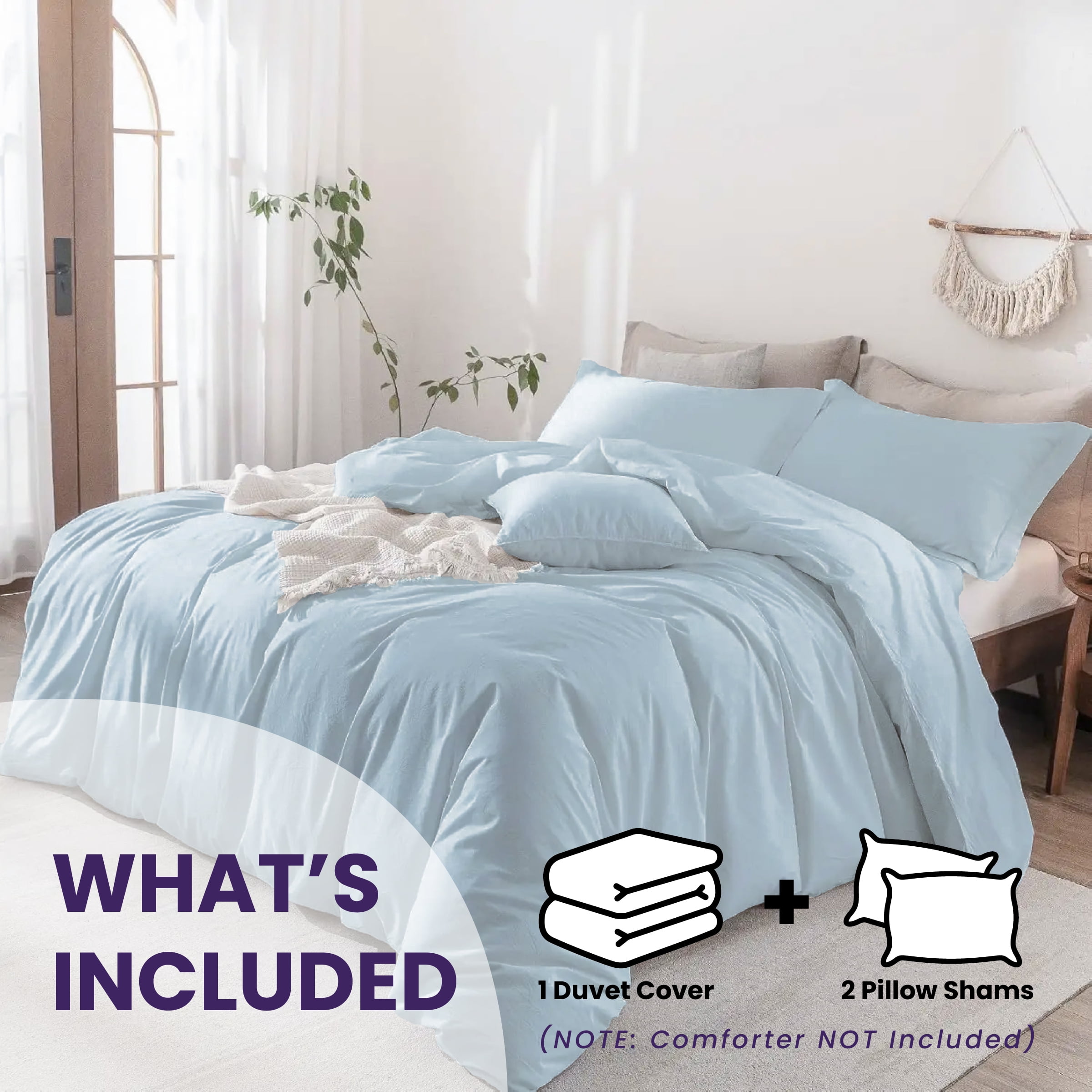 Ensemble de housse de couette 100 % coton Beddora – Respirant pour toutes les saisons – Cordons d’attache aux coins et fermeture à boutons – Formats Queen et King
