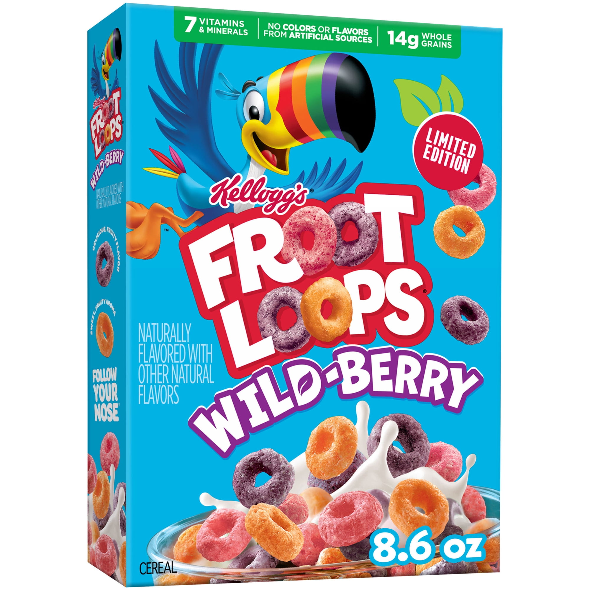 Kellogg's Froot Loops Wild-Berry Breakfast Cereal, 7 Vitamins and Minerals, 8.6 oz