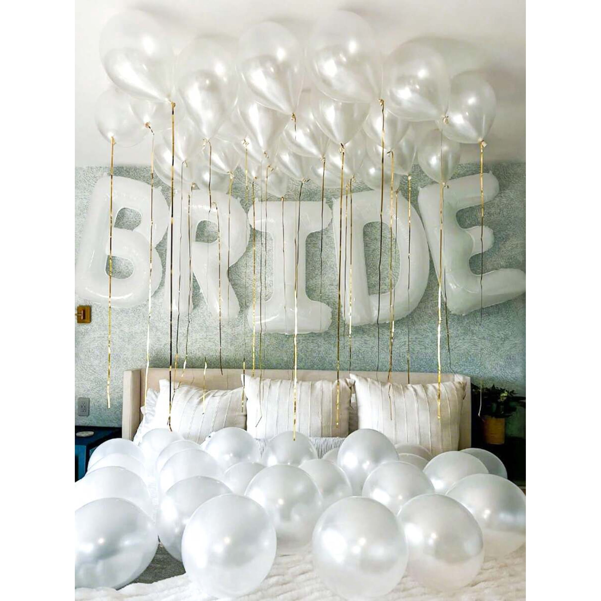 25pcs Bride Balloon Set, 40inch White "BRIDE" Banner, Pearlescent White Latex Balloons Suitable For Bridal Shower, Bachelorette Party, Wedding Engagement Decorations