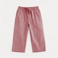 thumbnail image 4 of Generic Girls' Gingham Capris Linen Pant Wide Leg High Waist Drawstring Elastic Waist Casual Plaid Trousers Cute Checkered Sweatpant, 4 of 8