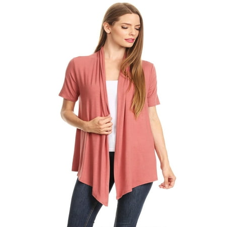 - NEW MOA Women's Solid & Printed Short Sleeves Open Front Draped Cardigan / MADE IN USA
