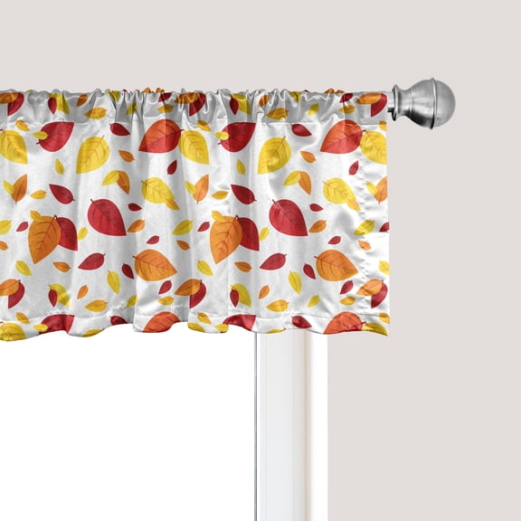 Ambesonne Colorful Window Valance, Seasonal Fall Leaves, 54" X 12", Red Orange Yellow