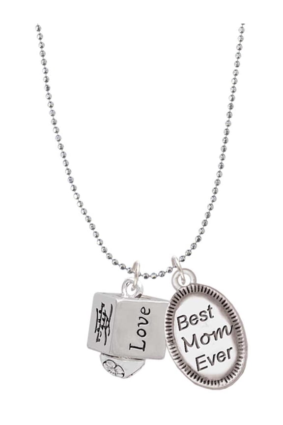 Silvertone Chinese Symbol Love Square Spinner Best Mom Ever Charm Necklace