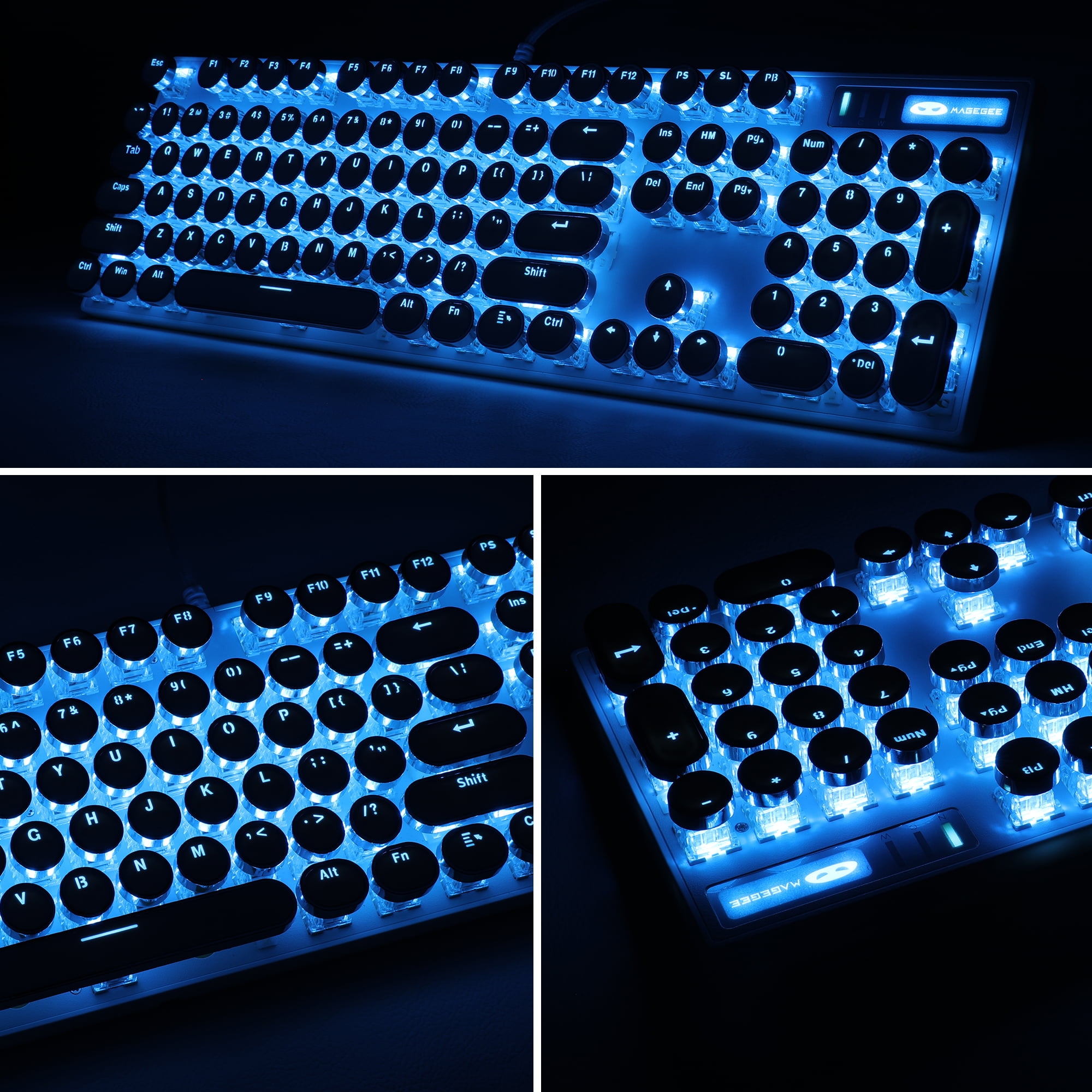 Mechanical Gaming Keyboard Wireless Typewriter Keyboard Bluetooth Keyboard with Phone Stand 104 Keys Round Keycap Retro Keyboard for  並行輸入