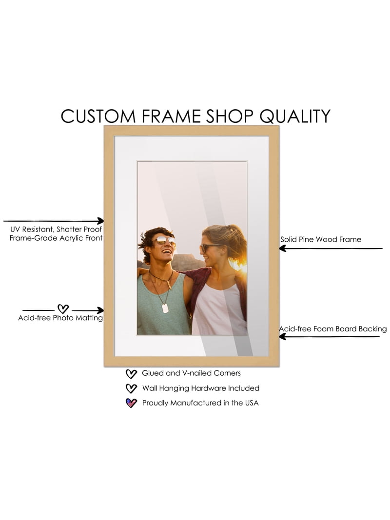 18x24 Natural Picture Frame with 15.5x19.5 White Mat Opening for