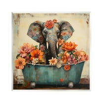 Stupell Industries Rustic Floral Tub Elephant Animals & Insects Painting Unframed Art Print Wall Art, 12 x 12