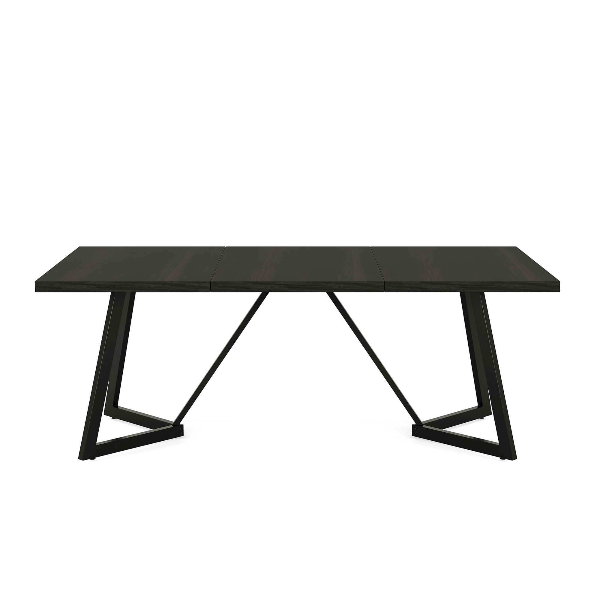 MAYEERTY 70.8 Inch Black Brown Wood Grain Dining Table, MDF Metal Leg Rectangular Table Seats 6-8 Home Café Office