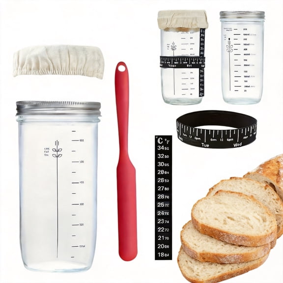 Wide Mouth Sourdough Starter Glass Jar Kit 1 Set 650ML for Bread Making