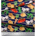 thumbnail image 3 of Soimoi Blue Cotton Duck Fabric Stripe & Mixed Veggies Vegetable Print Fabric by the Yard 44 Inch Wide, 3 of 3
