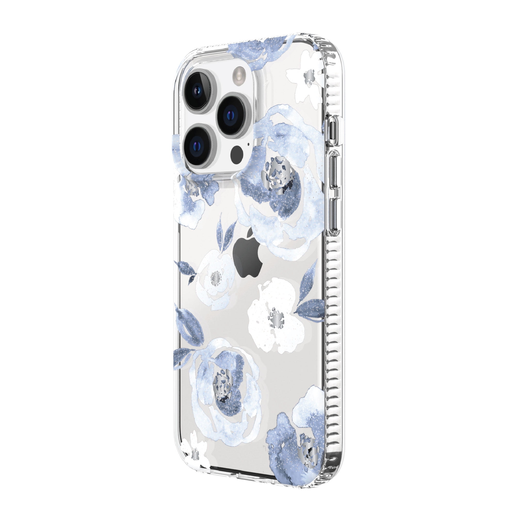 onn. Blue Floral with Glitter Phone Case for iPhone 14 Pro