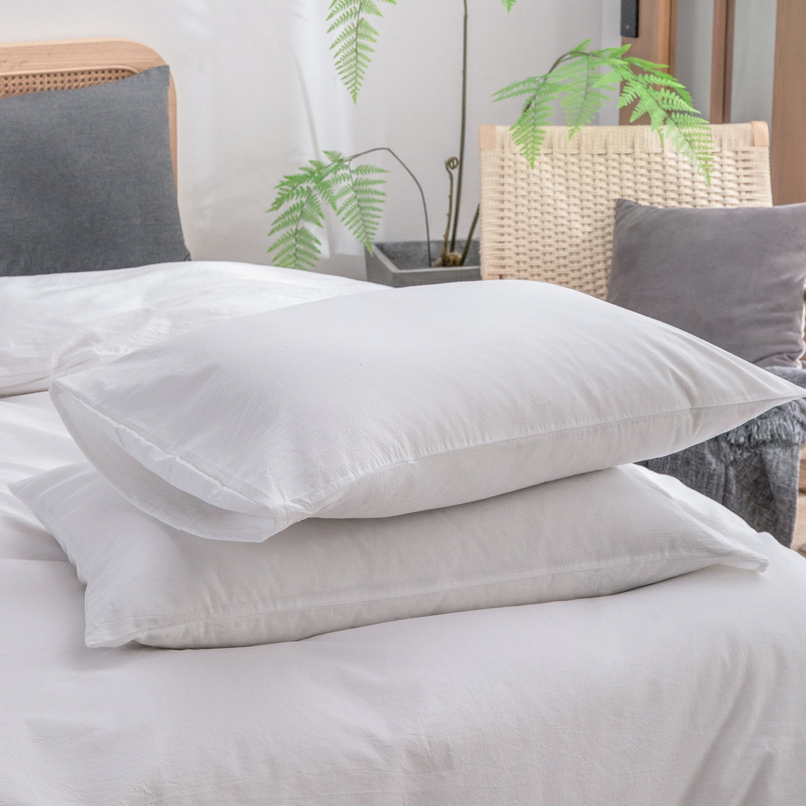 BESTOUCH Duvet Cover Set Full 100% Washed Cotton Linen Feel Soft Chic Lightweight 3Pcs (Bright White, 80"x90")