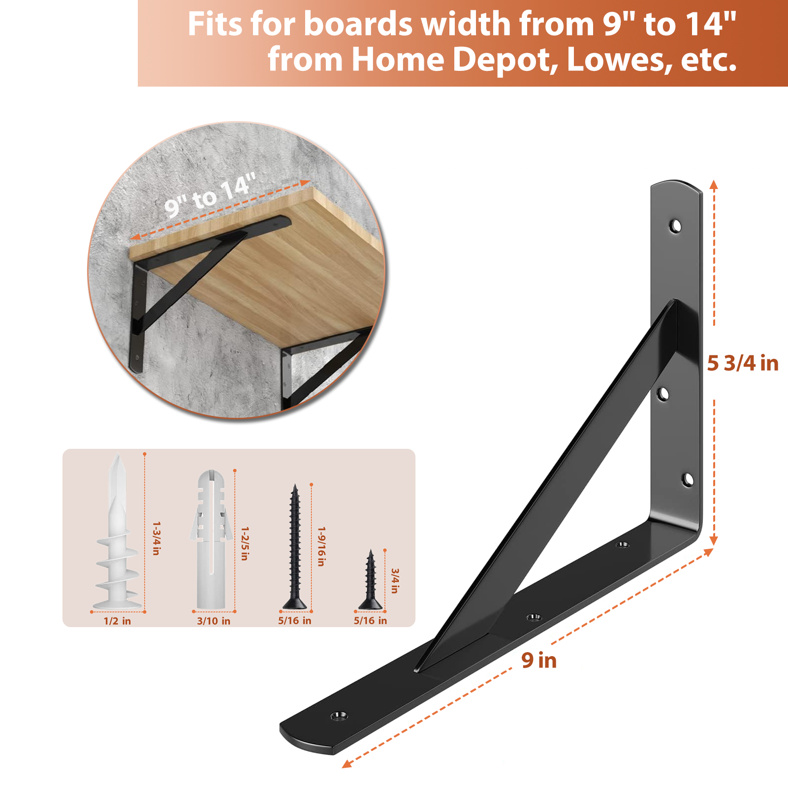 LuckIn Heavy Duty Shelf Brackets 9 Inch Black 12 Pack photo 2