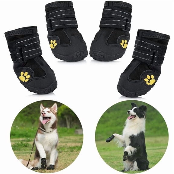 Protective Dog Boots, 4 Pack Waterproof Dog Shoes for Medium and Large Dogs - Black (1)