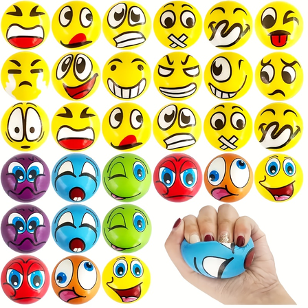16PCS Funny Face Squeeze Balls, Stress Relief Squishy Toys, Funny Emoticon Design, Christmas Party Favors&Birthday Party Gifts-Assorted Varieties