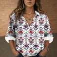 thumbnail image 2 of idosla Womens 3/4 Sleeve Shirts Vintage Boho Retro Floral Print Tops Ladies Loose Fit Lightweight V Neck Button Down Blouses (Red, XXL), 2 of 6