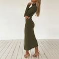 thumbnail image 4 of Baqcunre Women's Long Sleeve High Neck Solid Knitted Sweater High Waist Front Split Dress Set Cocktail Dress Womens Dresses Bodycon Dresses for Women Long Sleeve Dress for Women,Army Green,L, 4 of 6