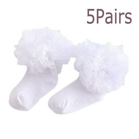 

5Pairs Girls Socks Students Pure Cotton Lace Princess Sock Children’s Dance Socks Baby Cotton Socks White-M (4-6 years old)
