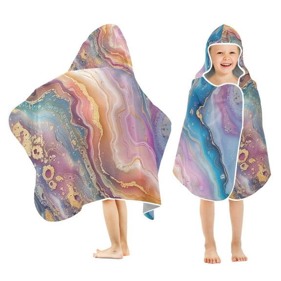 Toddler Hooded Beach Towel 24x50 Kids Bath Towels Soft Quick Dry for Swim Pool Boys Girls Colorful Marble