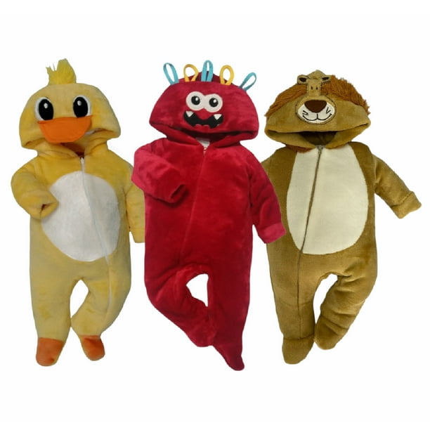 Kit 3 Mamelucos con Gorro Bordado Kiss Pato, Monstruo, Leon Baby Kisses KitB300