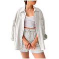 thumbnail image 1 of MKLEKYY Pantalones Cortos Para Mujer, Traje De Pantalón Corto Para Mujer, Camisa Holgada Con Solapa Y Pantalones Rectos De Cintura Alta, Traje De Moda, 1 of 2