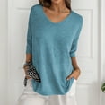thumbnail image 2 of XAOFW Women's Sweater Solid Color 3/4 Sleeve V Neck Sweaters Everyday Wear Slim Fit Knitted Pullover Club Party Soft Breathbale Tops, 2 of 5