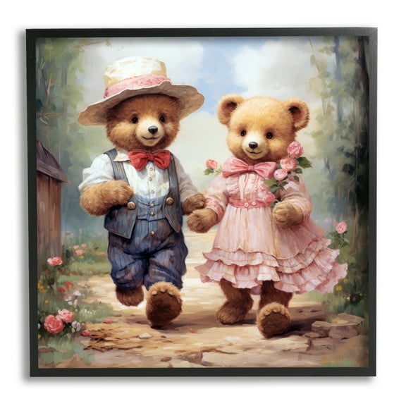 Stupell Industries Bears Strolling Garden Path Animals & Insects Painting Black Framed Art Print Wall Art, 12 x 12