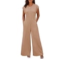 thumbnail image 3 of Women's Short Sleeve Wide Leg Striped Bodysuit Casual Round Neck Bodysuit Button Summer Suit, 3 of 8